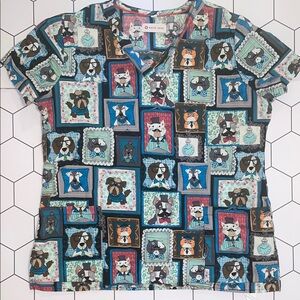 White Cross Multicolor Cat and Dog Scrub Top